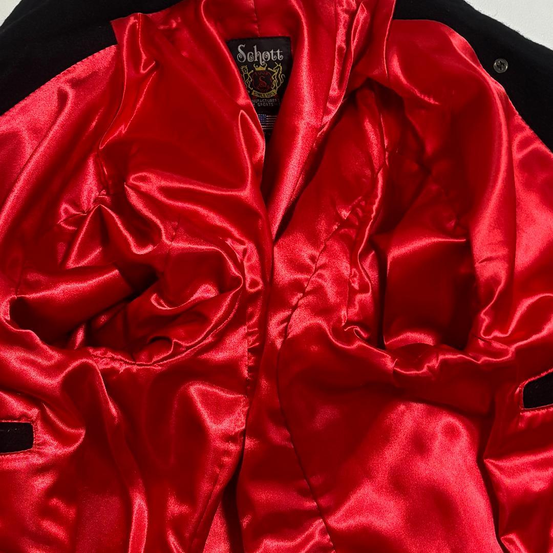 希少 Schott ピーコート USA製 レザーパイピング 40 L 黒 赤