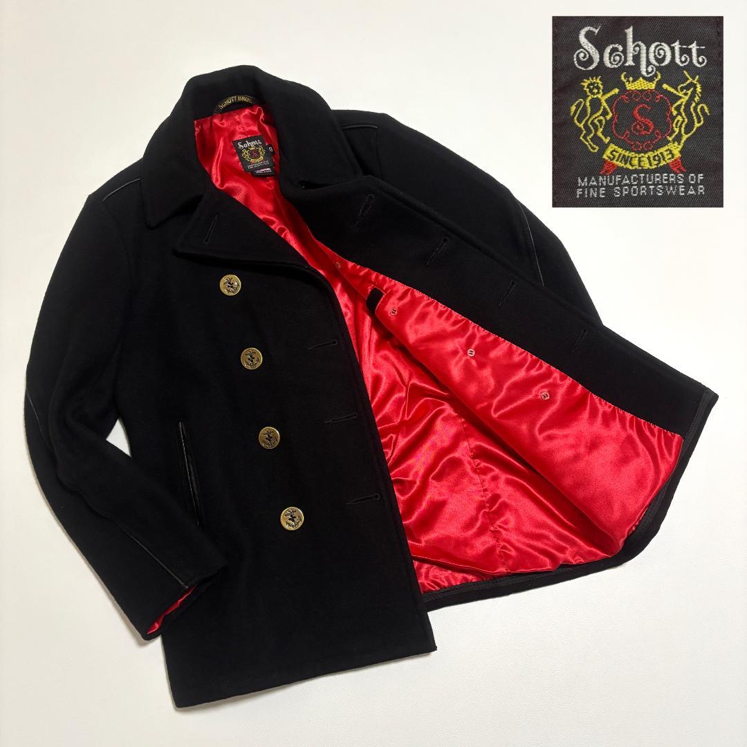 希少 Schott ピーコート USA製 レザーパイピング 40 L 黒 赤