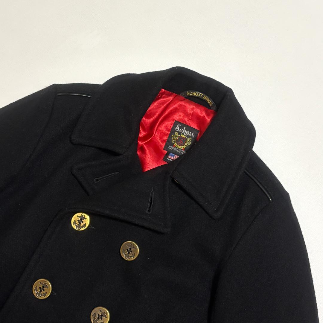 希少 Schott ピーコート USA製 レザーパイピング 40 L 黒 赤
