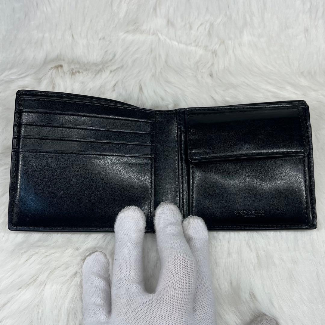 【極美品】COACH シンプルブラックレザー 二つ折り財布