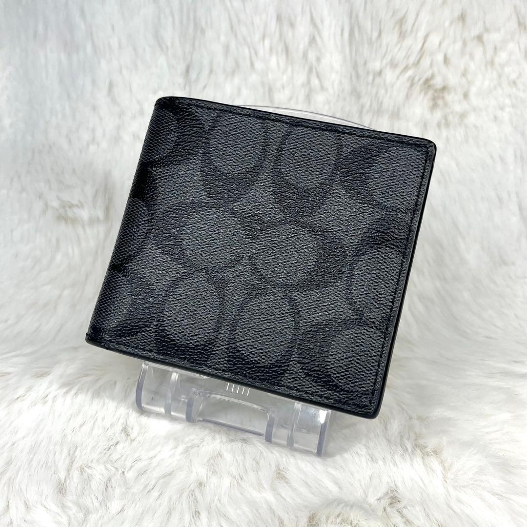 【極美品】COACH シンプルブラックレザー 二つ折り財布