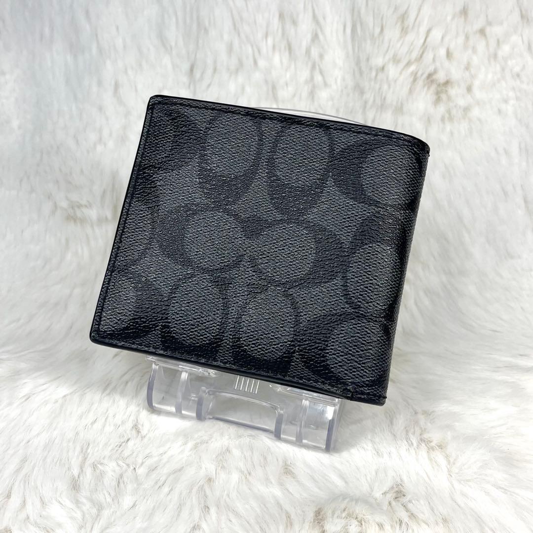 【極美品】COACH シンプルブラックレザー 二つ折り財布