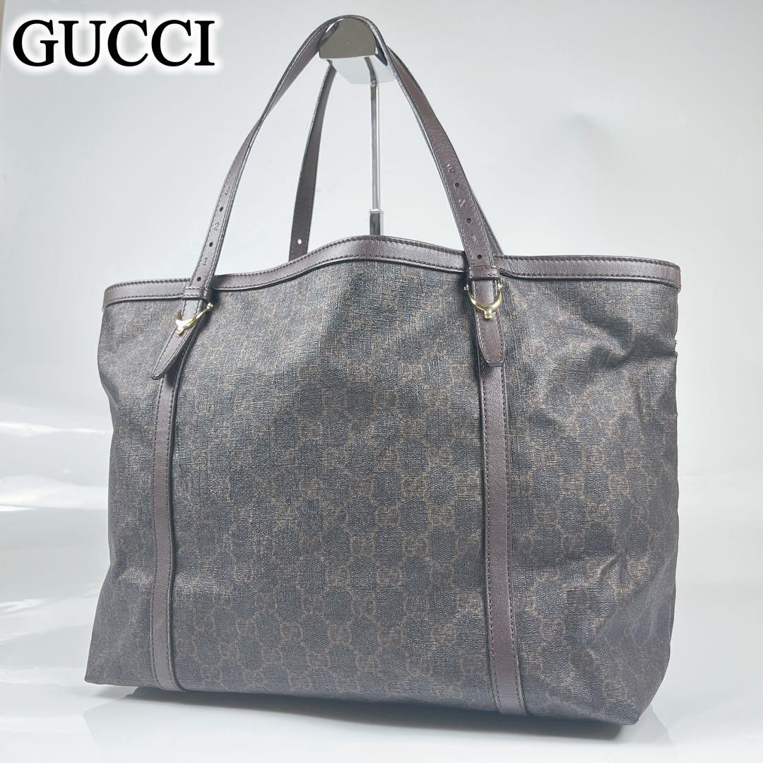 【極美品】GUCCI グッチ GGスプリーム GGプラス トートバッグ ブラウン