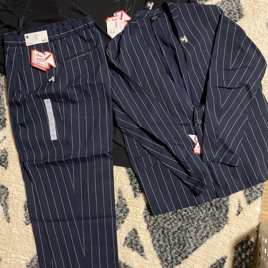 GU×MIHARAYASUHIRO ストライプノーカラージャケットセットアップ