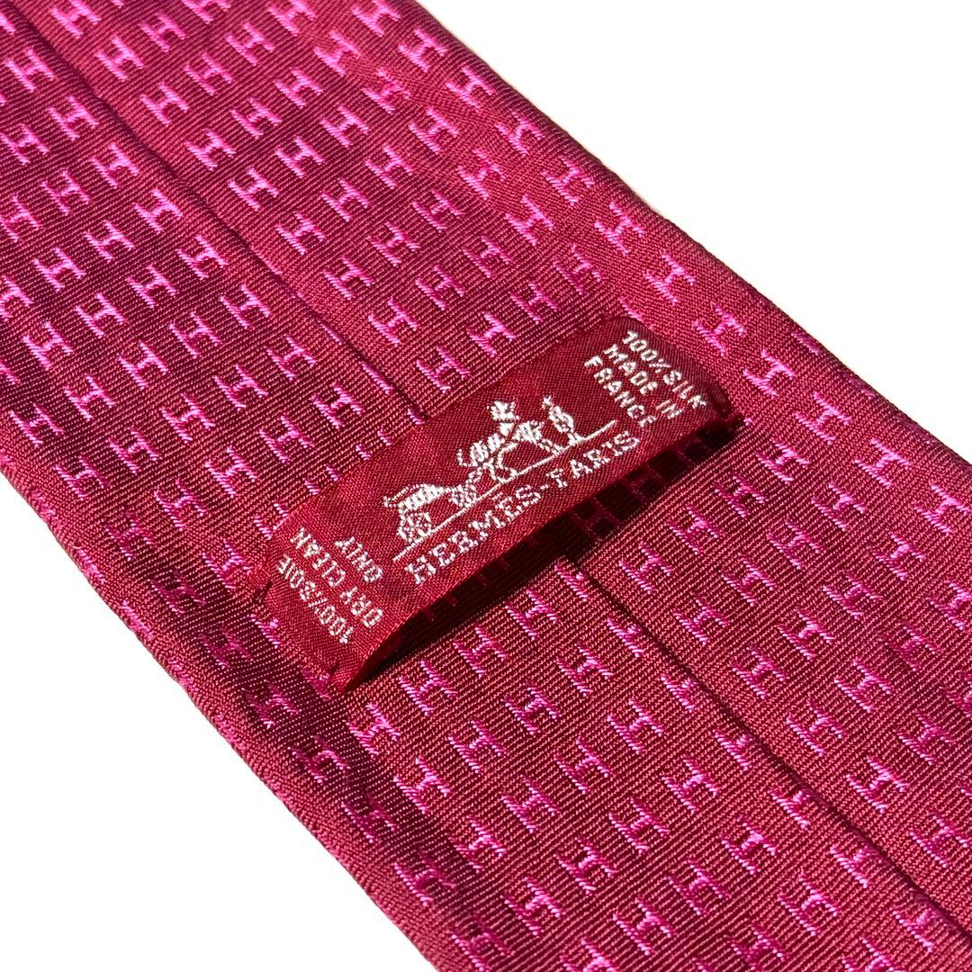 【美品】 HERMES エルメス H柄 ファソネ ネクタイ レッド系