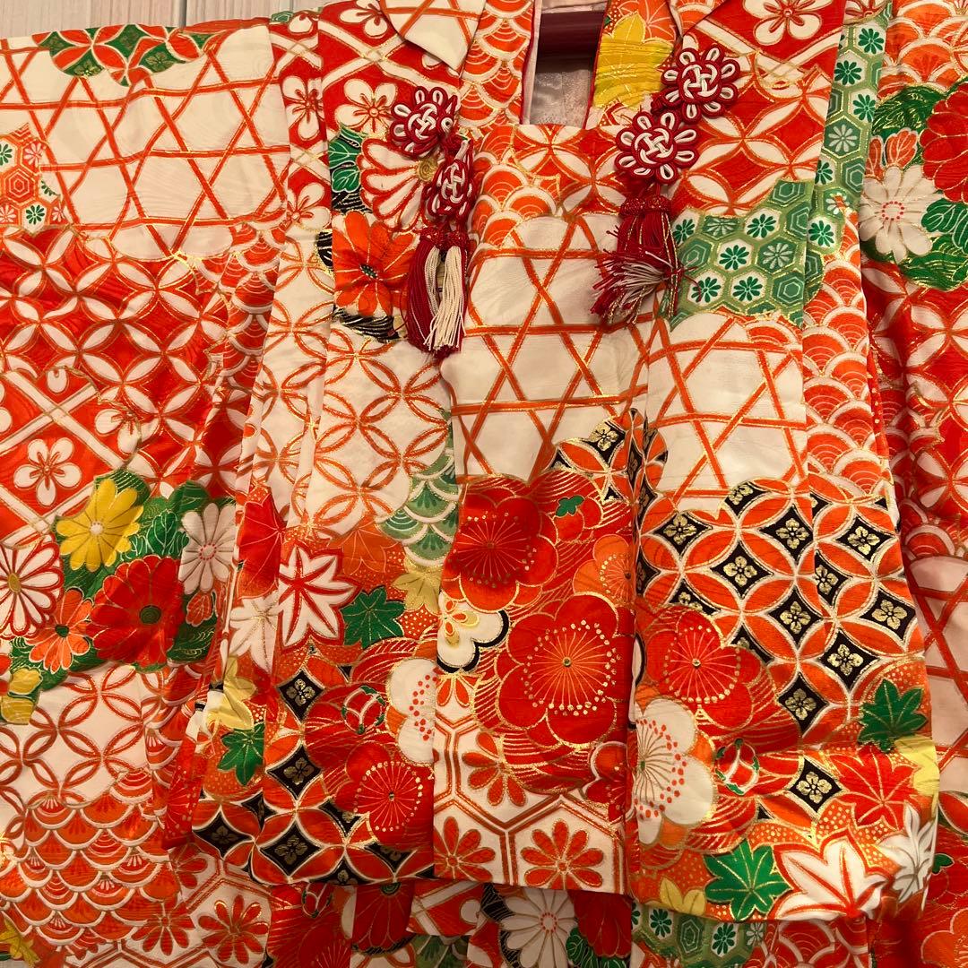 七五三 3歳 女の子 被布コートセット レトロモダン 赤系 花柄 フルセット