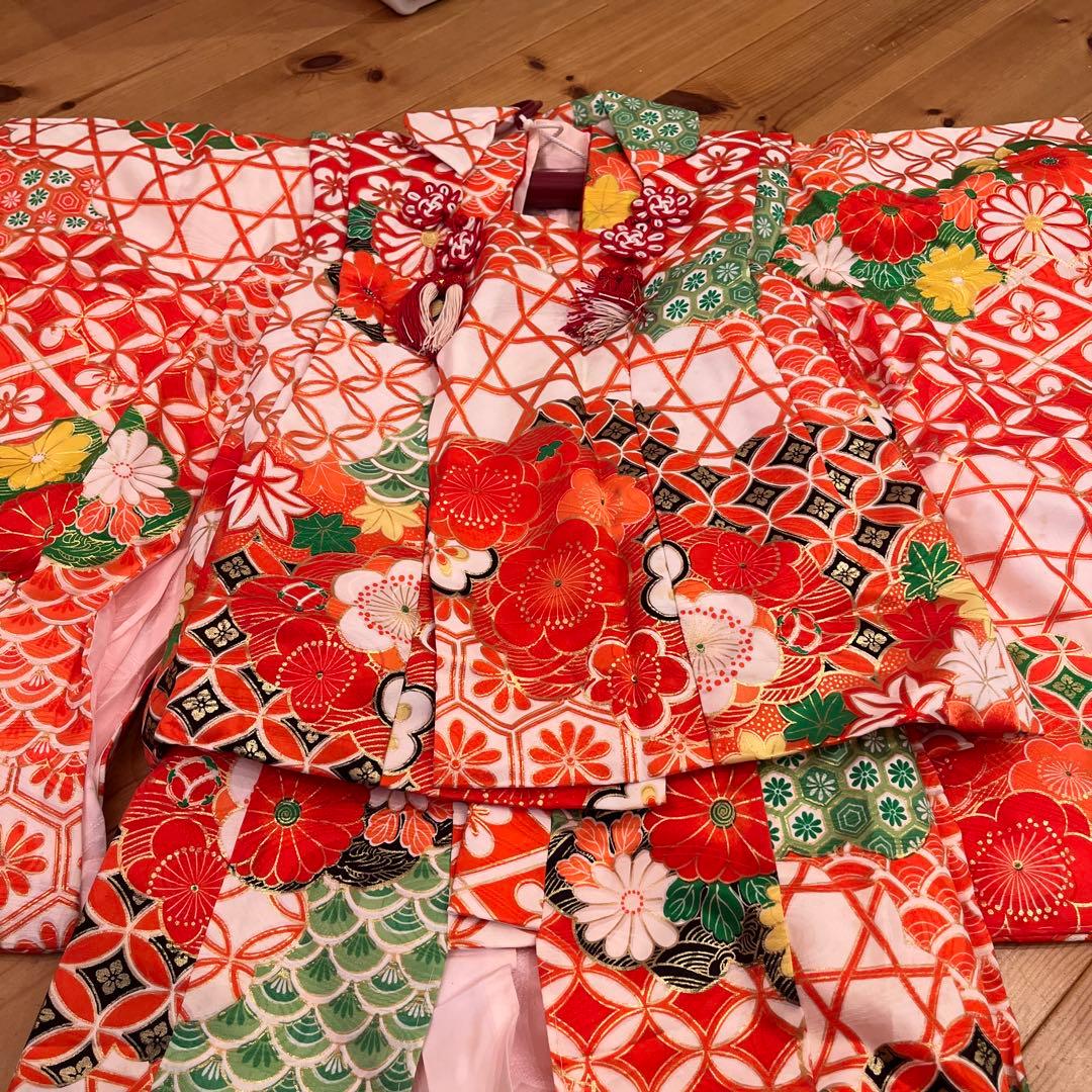 七五三 3歳 女の子 被布コートセット レトロモダン 赤系 花柄 フルセット