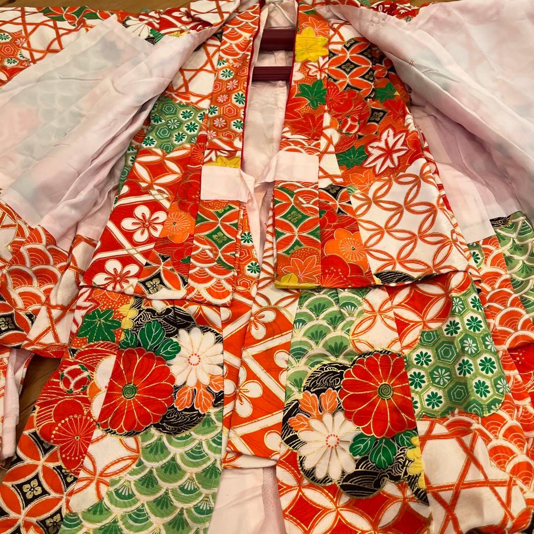 七五三 3歳 女の子 被布コートセット レトロモダン 赤系 花柄 フルセット