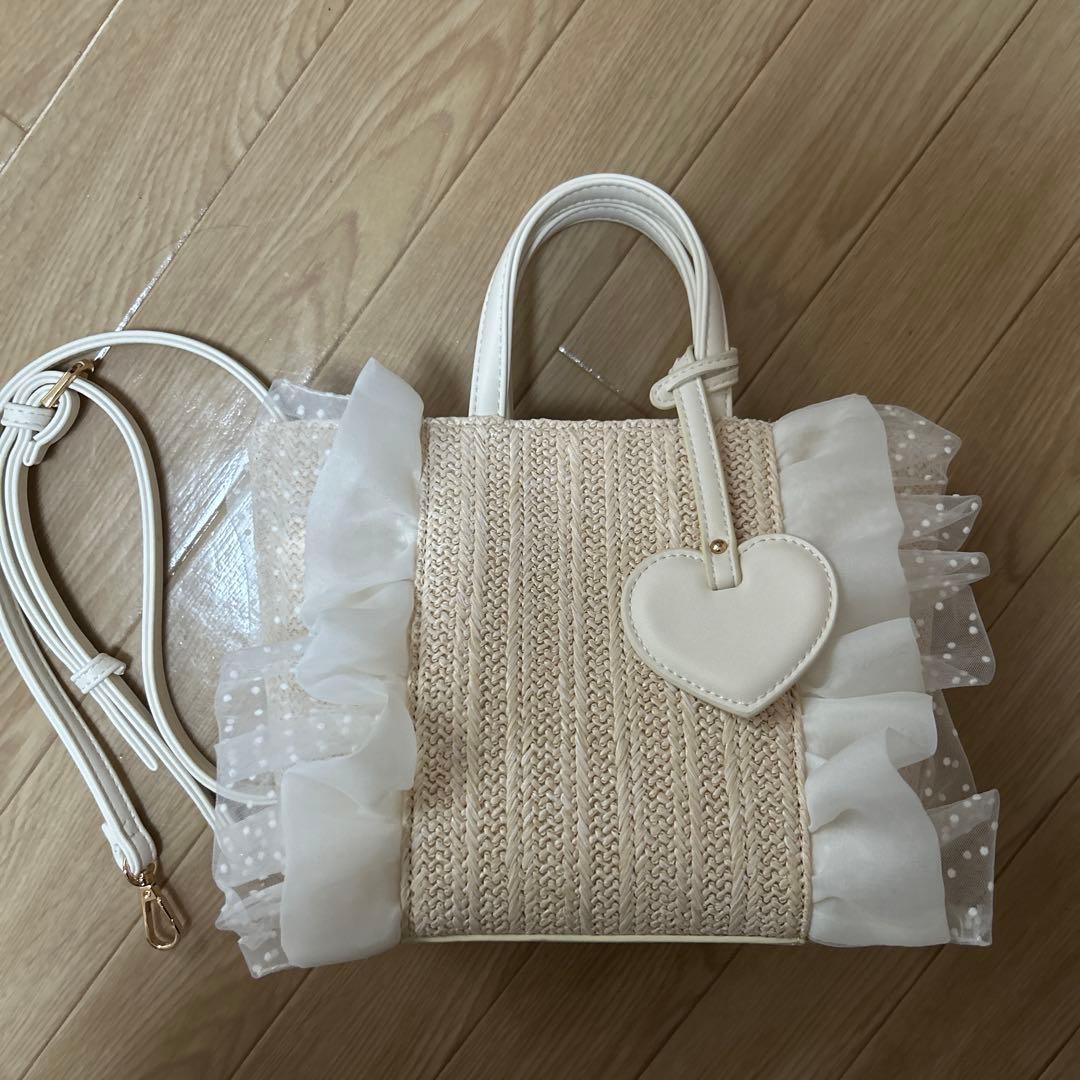 d*4様 DIANA カゴバッグ　シロゴウヒスムース/ベージュザツザイドットチュ