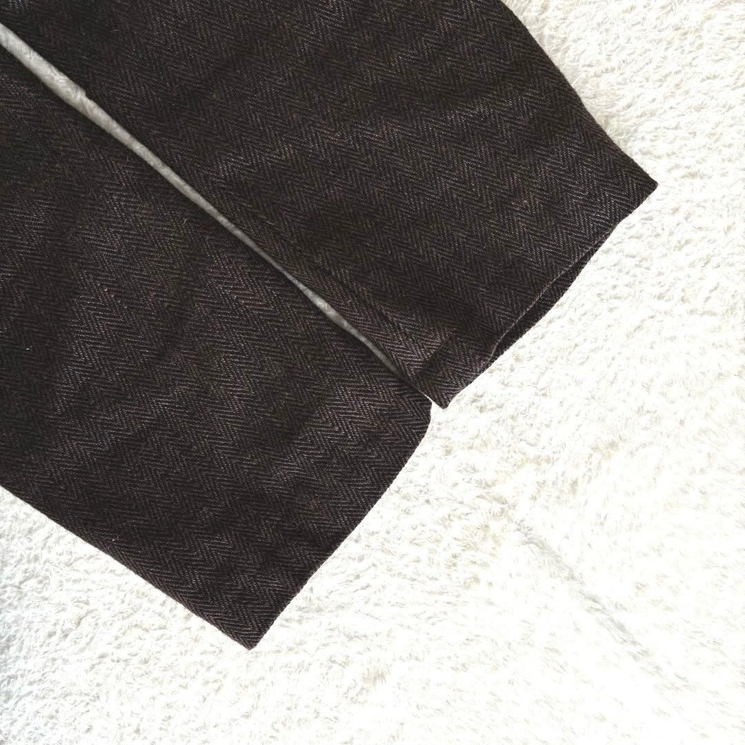 美品 フォグリネンワーク FLW リネンウールヘリンボーンノーカラーコート 茶