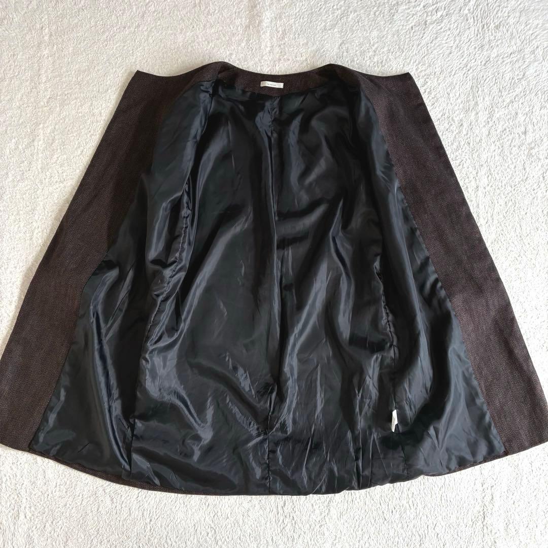 美品 フォグリネンワーク FLW リネンウールヘリンボーンノーカラーコート 茶