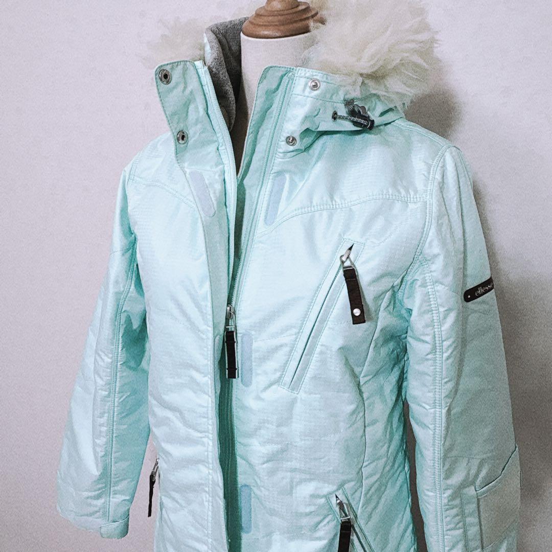 美品 ellesse スキーウェア 上下セット S ミントグリーン ブラウン