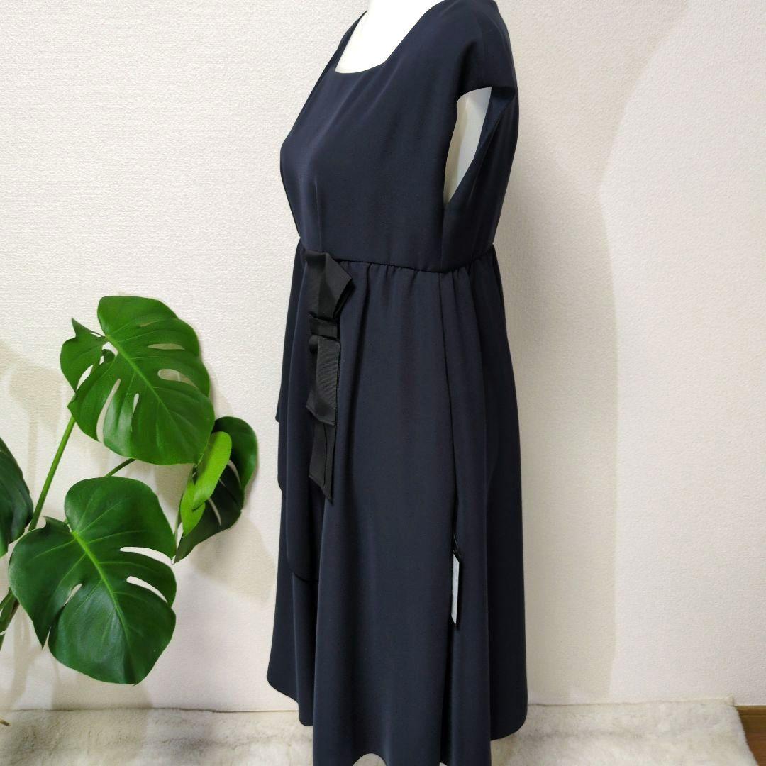 フォクシー FOXEY 黒 リボン付きドレープワンピース タグ付き