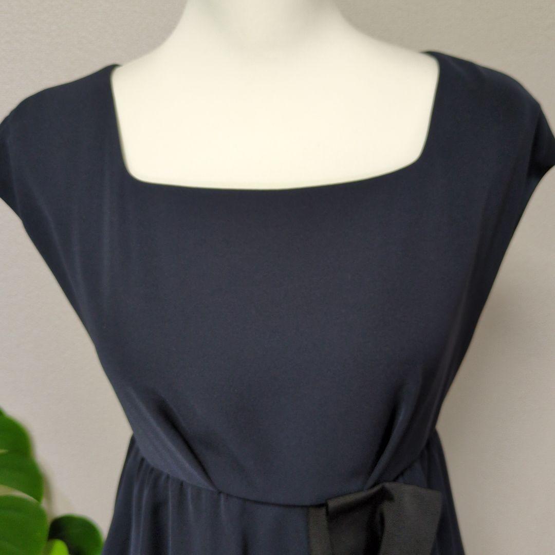 フォクシー FOXEY 黒 リボン付きドレープワンピース タグ付き