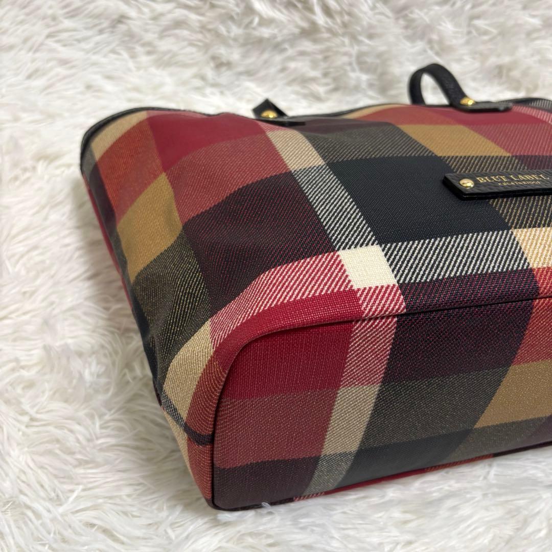 極美品★ブルーレーベルクレストブリッジ　トートバッグ　チェック　A4 赤　PVC
