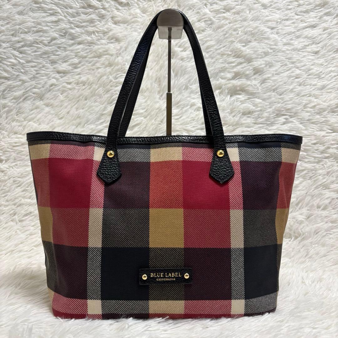極美品★ブルーレーベルクレストブリッジ　トートバッグ　チェック　A4 赤　PVC