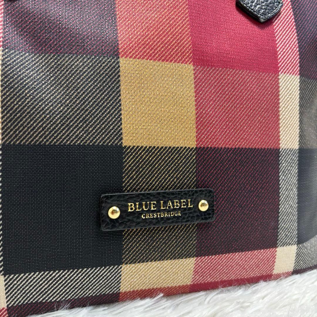 極美品★ブルーレーベルクレストブリッジ　トートバッグ　チェック　A4 赤　PVC