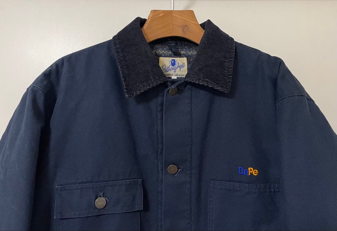 90s　初期APE　初期エイプ　ブランケット付カバーオール　ダック　ネイビー　Ｌ