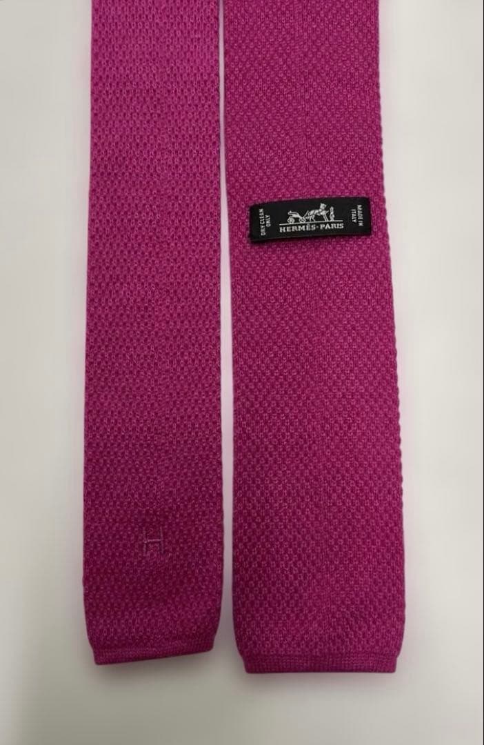 美品　HERMES ネクタイ　8-23 ニットタイ　カシミヤ　ベルト　ソリッド