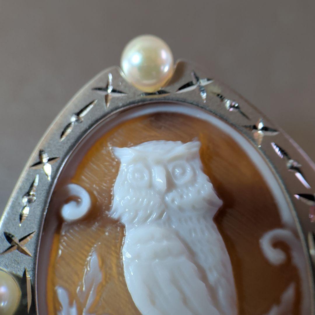 ブローチ　ペンダントトップ　2way　K18　K14　WG　シェルカメオ　真珠