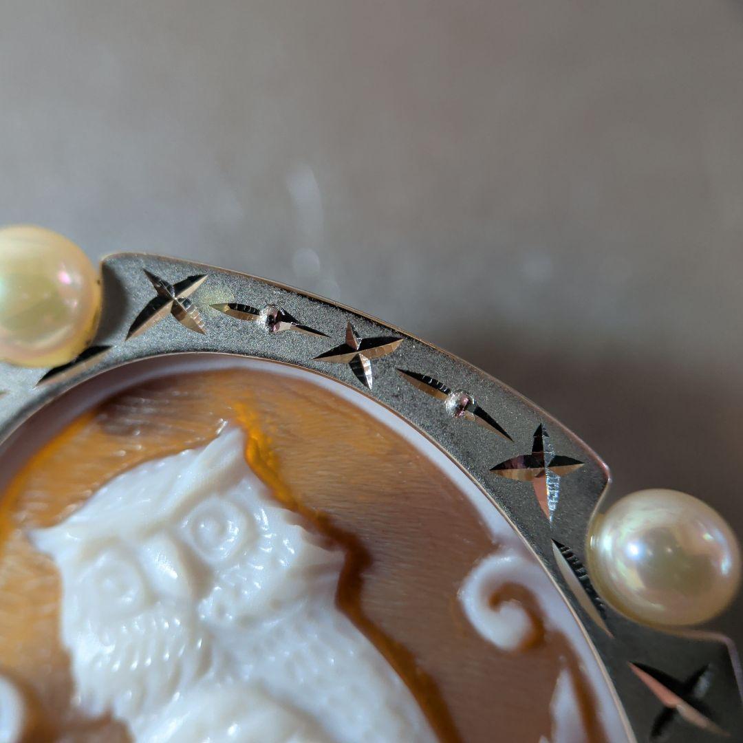 ブローチ　ペンダントトップ　2way　K18　K14　WG　シェルカメオ　真珠