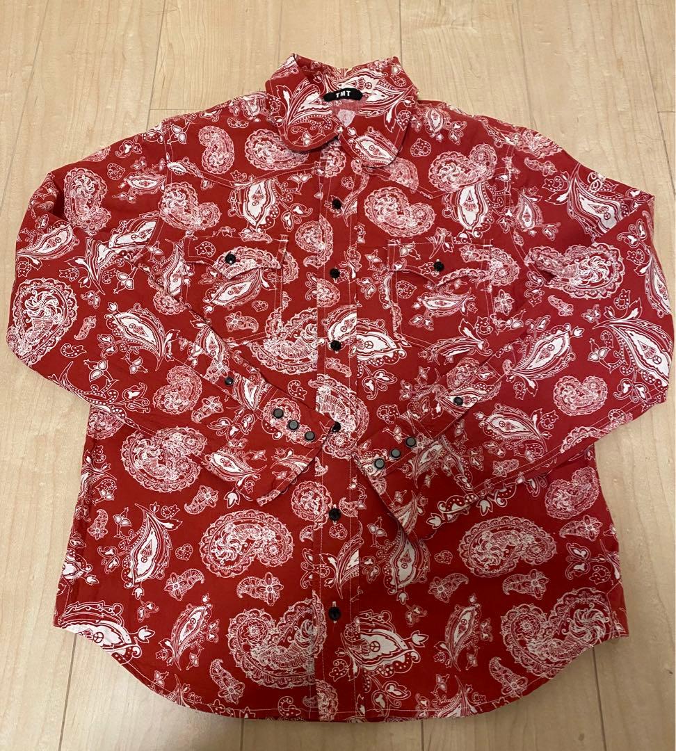 TMTレッドダブルガーゼペイズリー柄シャツ