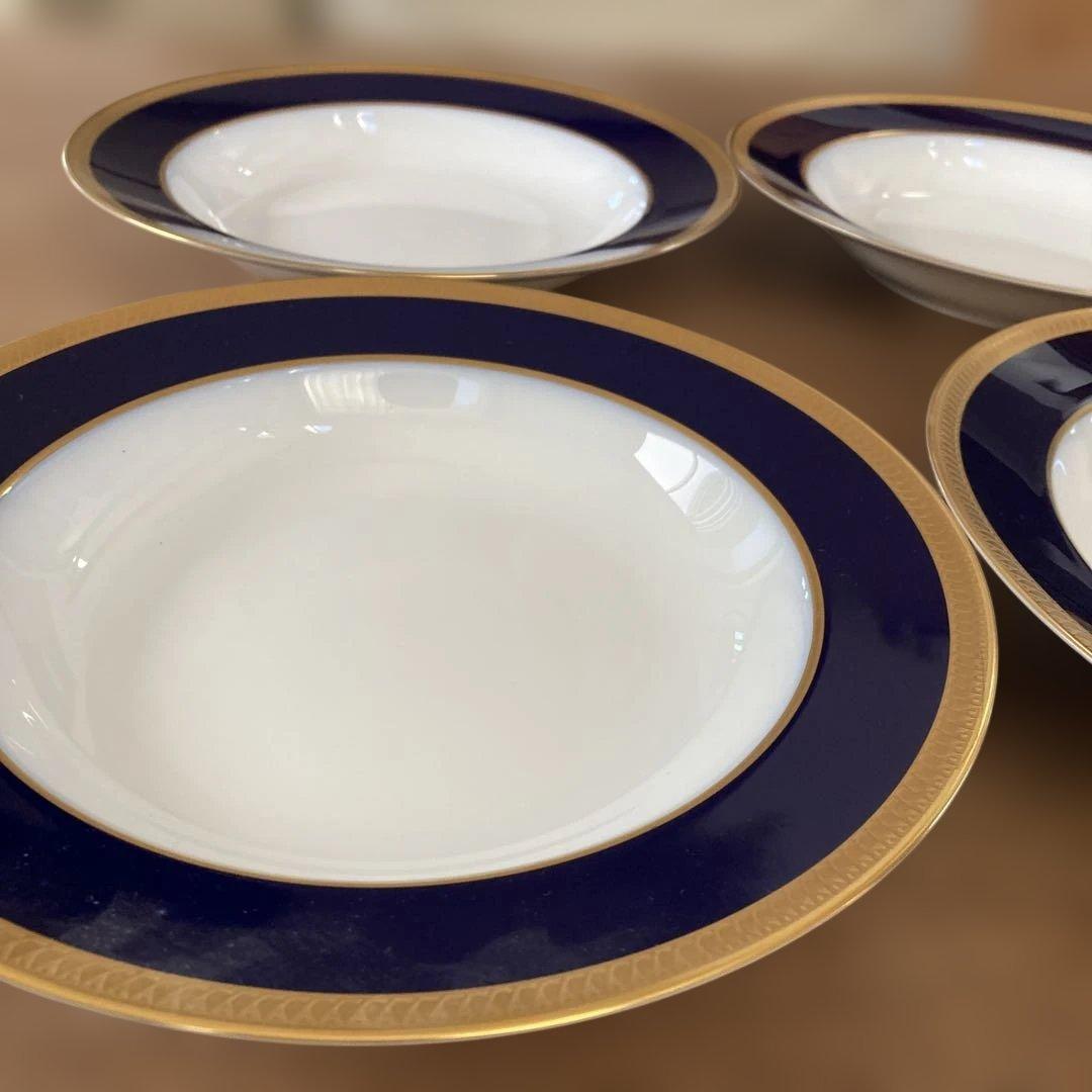 【ひろちゃん】大倉陶園　瑠璃片葉金蝕 22cmスーププレート4枚セット