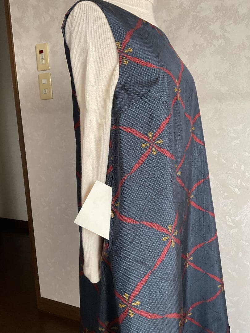 着物リメイクワンピース　　大島紬からバルーンドレス