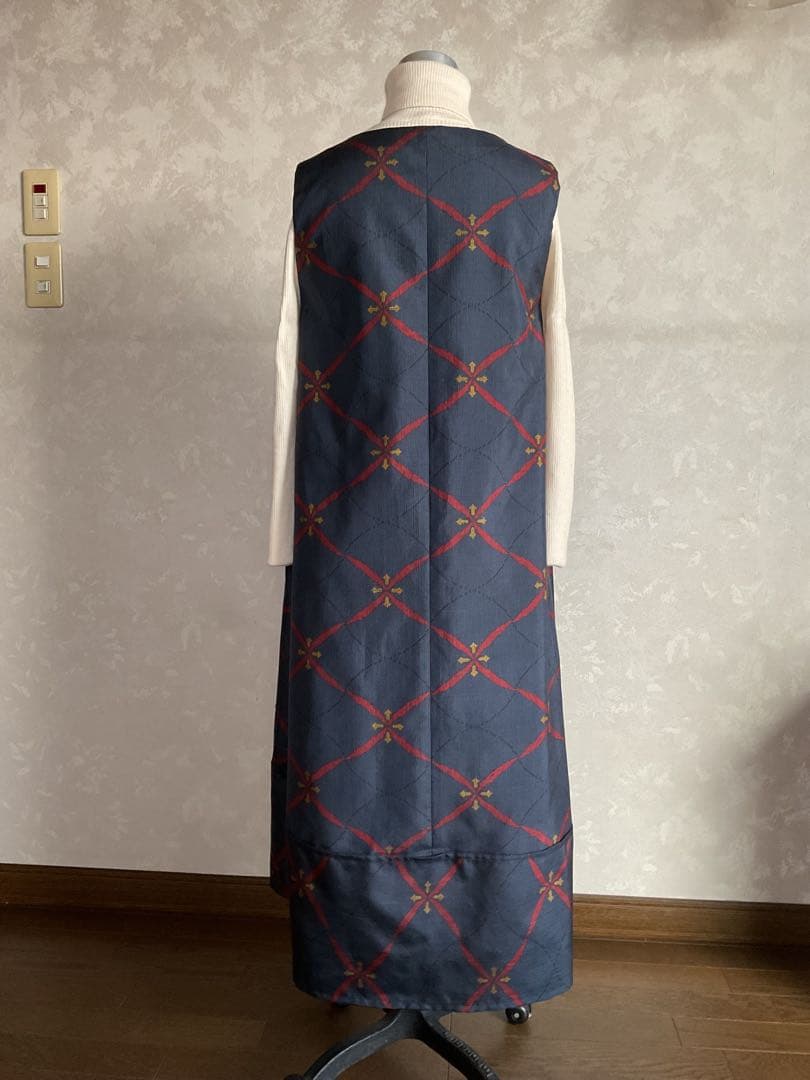 着物リメイクワンピース　　大島紬からバルーンドレス