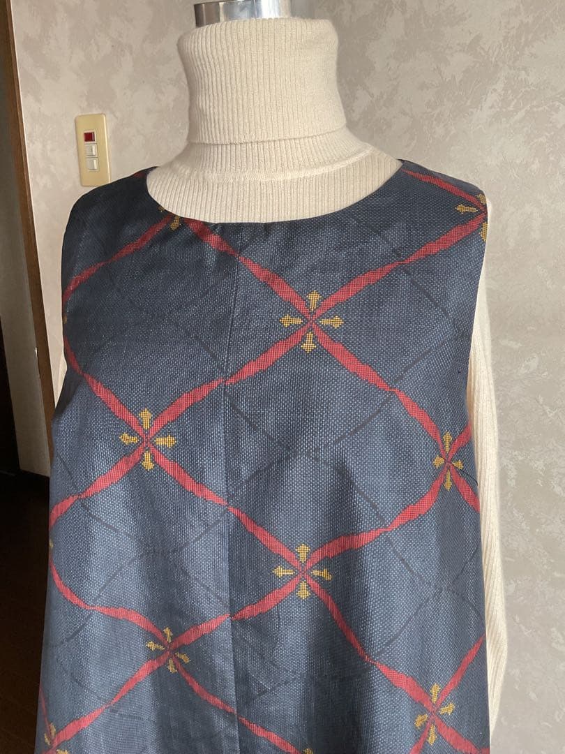 着物リメイクワンピース　　大島紬からバルーンドレス