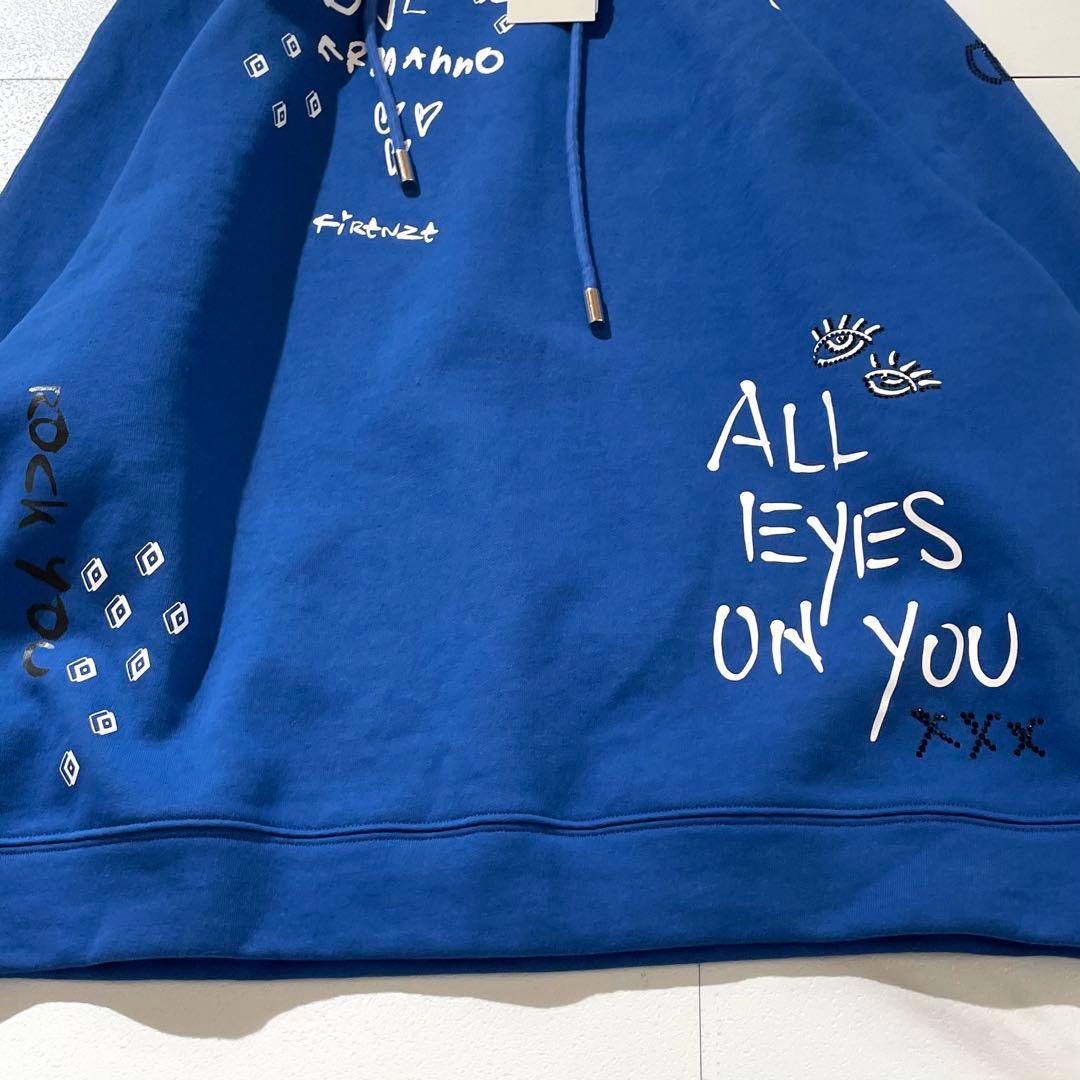 未使用タグ付き✨ エルマンノシェルビーノ パーカー ロゴ ラインストーン ブルー