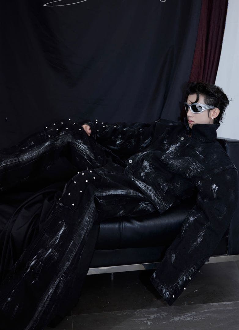 ARGUE CULTURE ペイントスタッズデニムセットアップ ブラックy2k