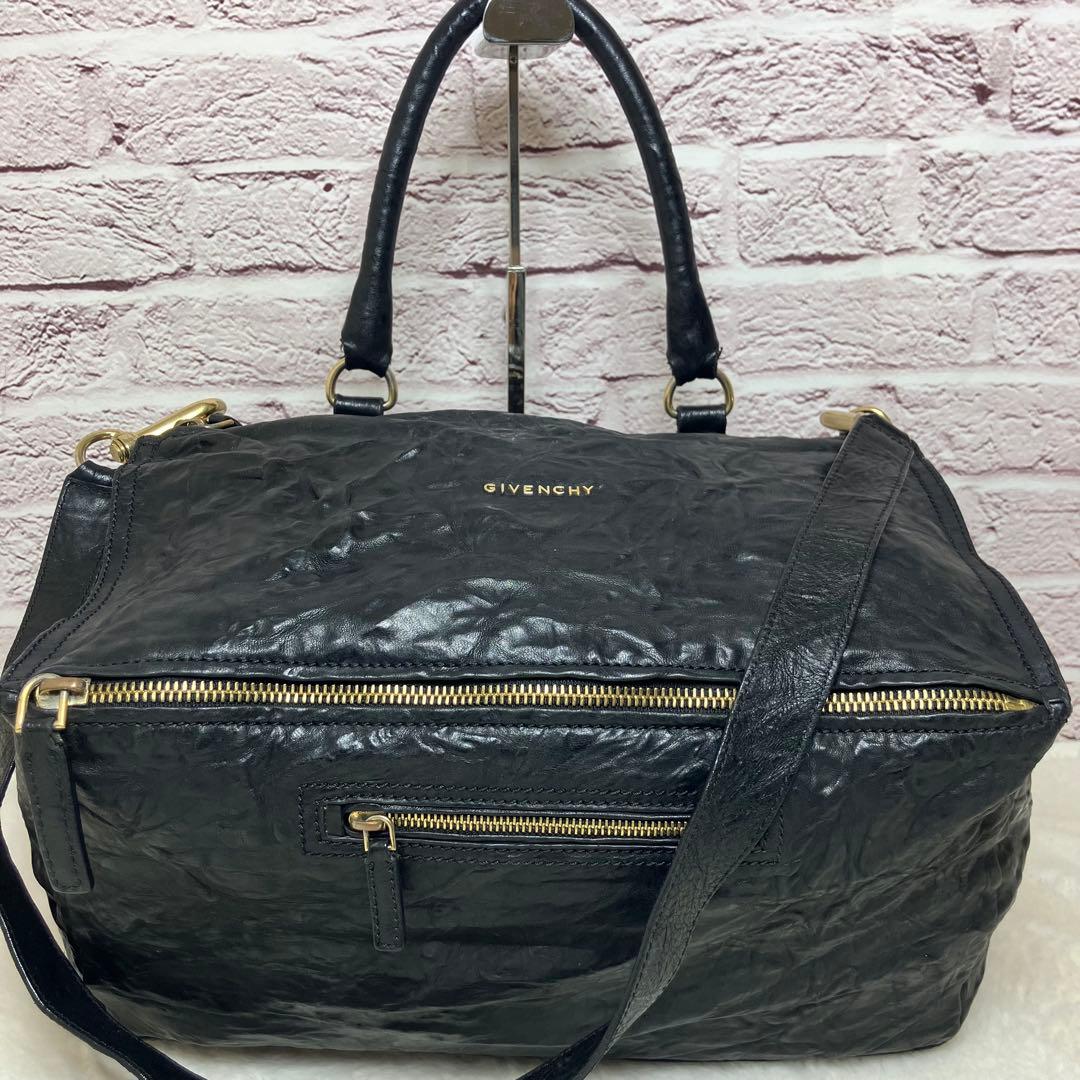 ジバンシー✨パンドラ 2way シワ加工 ロゴ金具 黒 ショルダーバッグ