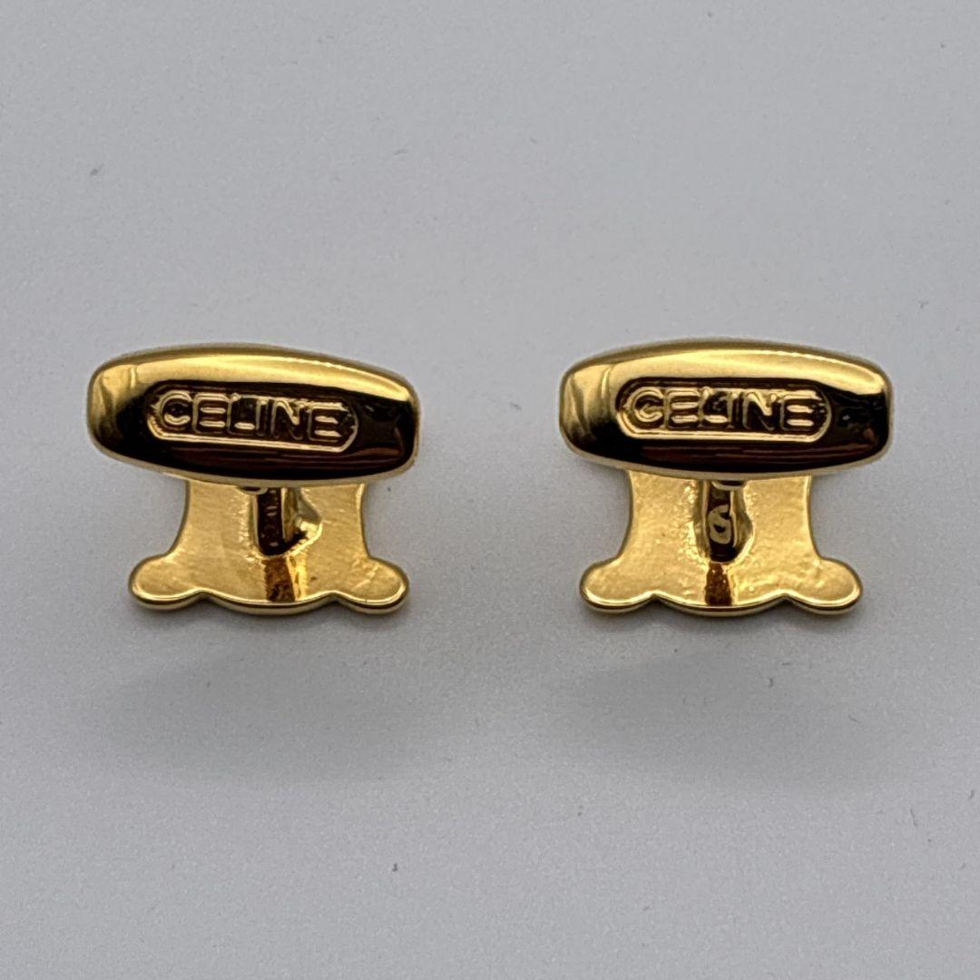 【美品】CELINE カフス カフリンクス タイピン トリオンフ マカダム 金色