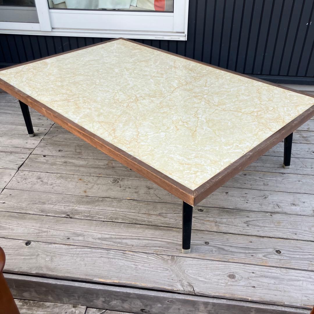 昭和レトロ 古家具 大理石柄 木製テーブル 折り畳み座卓 センターテーブル
