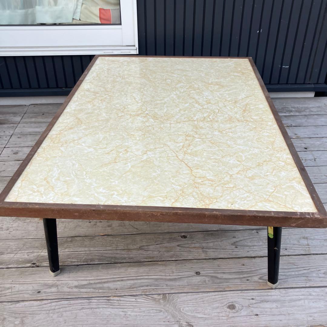 昭和レトロ 古家具 大理石柄 木製テーブル 折り畳み座卓 センターテーブル