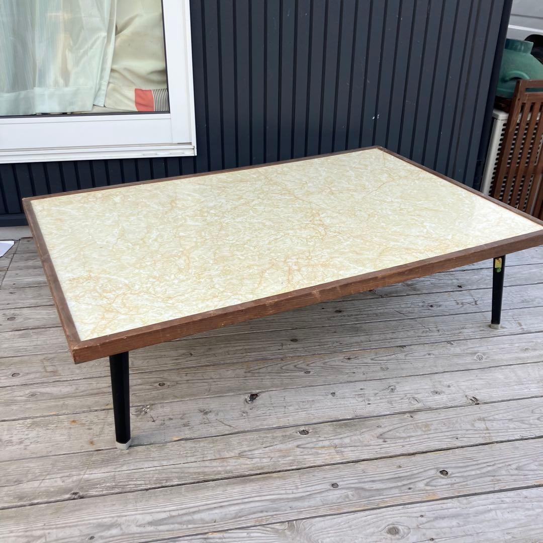 昭和レトロ 古家具 大理石柄 木製テーブル 折り畳み座卓 センターテーブル