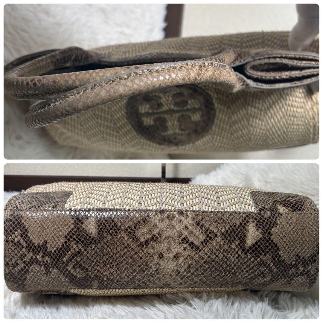 極美品✨トリーバーチ　パイソン　トート　A4可　デカロゴ　レザー　異素材　エラ