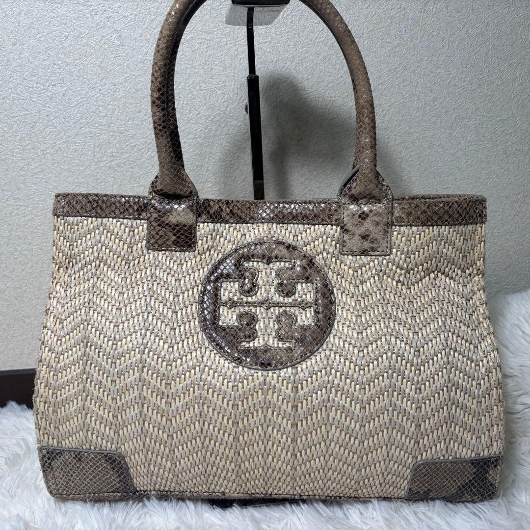 極美品✨トリーバーチ　パイソン　トート　A4可　デカロゴ　レザー　異素材　エラ