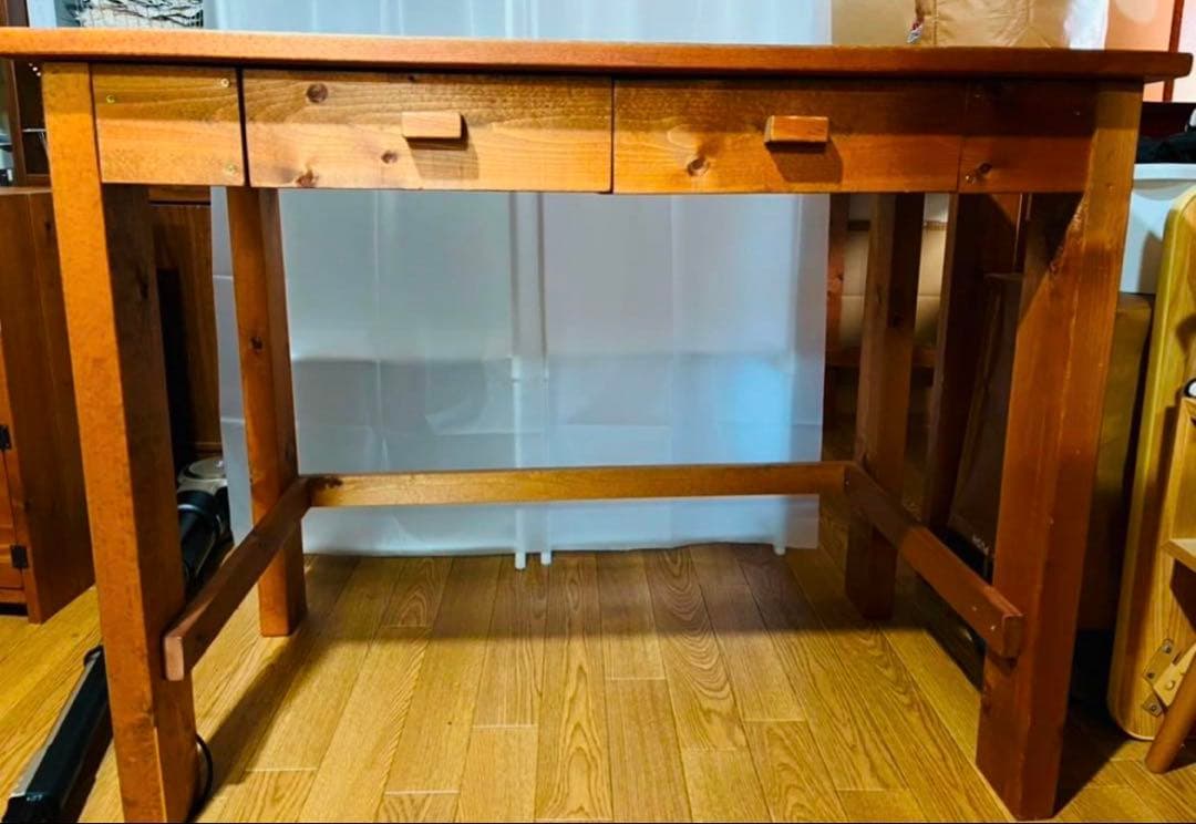 【アンティーク、カントリー】木製デスク•学習机•パソコン机★引き出し有り★無垢材