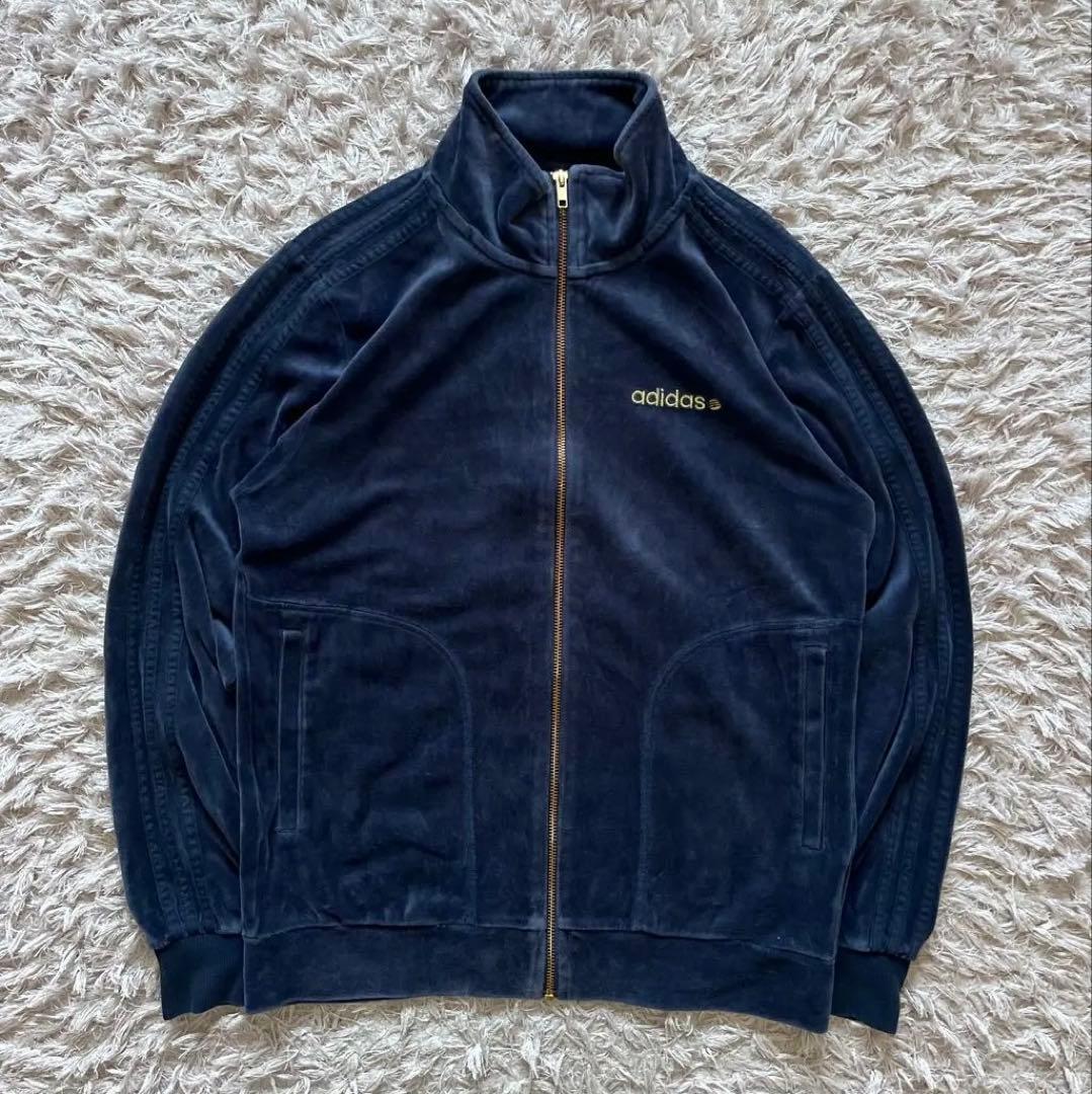 アディダス トラックジャケット ベロア　ネイビー　ゴールド　XL