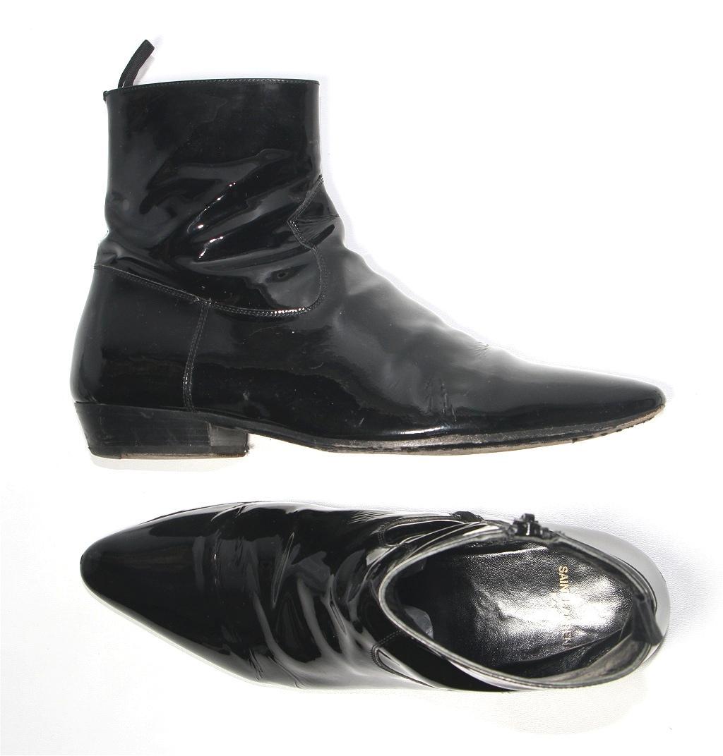 ク*ン様 サンローランパリ ショートブーツ 442221 黒 ブラック エナメル