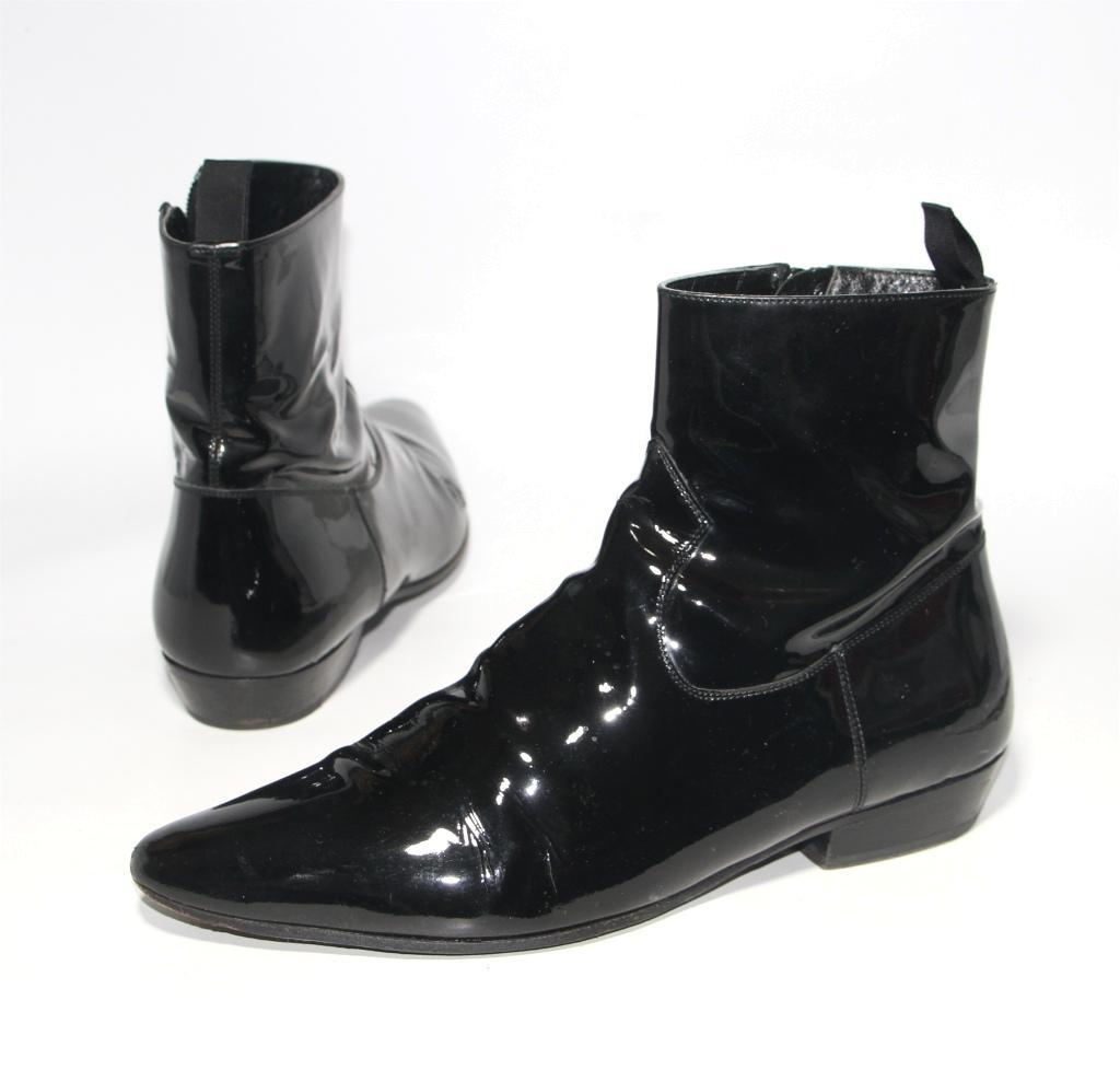 ク*ン様 サンローランパリ ショートブーツ 442221 黒 ブラック エナメル