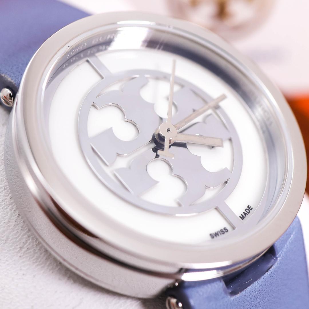 稼働 TORY BURCH 腕時計 ラウンド カーフレザー ロゴ文字盤 1908