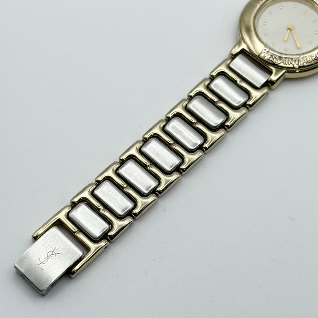 ✨新品電池・稼働✨サンローラン 腕時計 クォーツ ラウンド コンビ 箱付