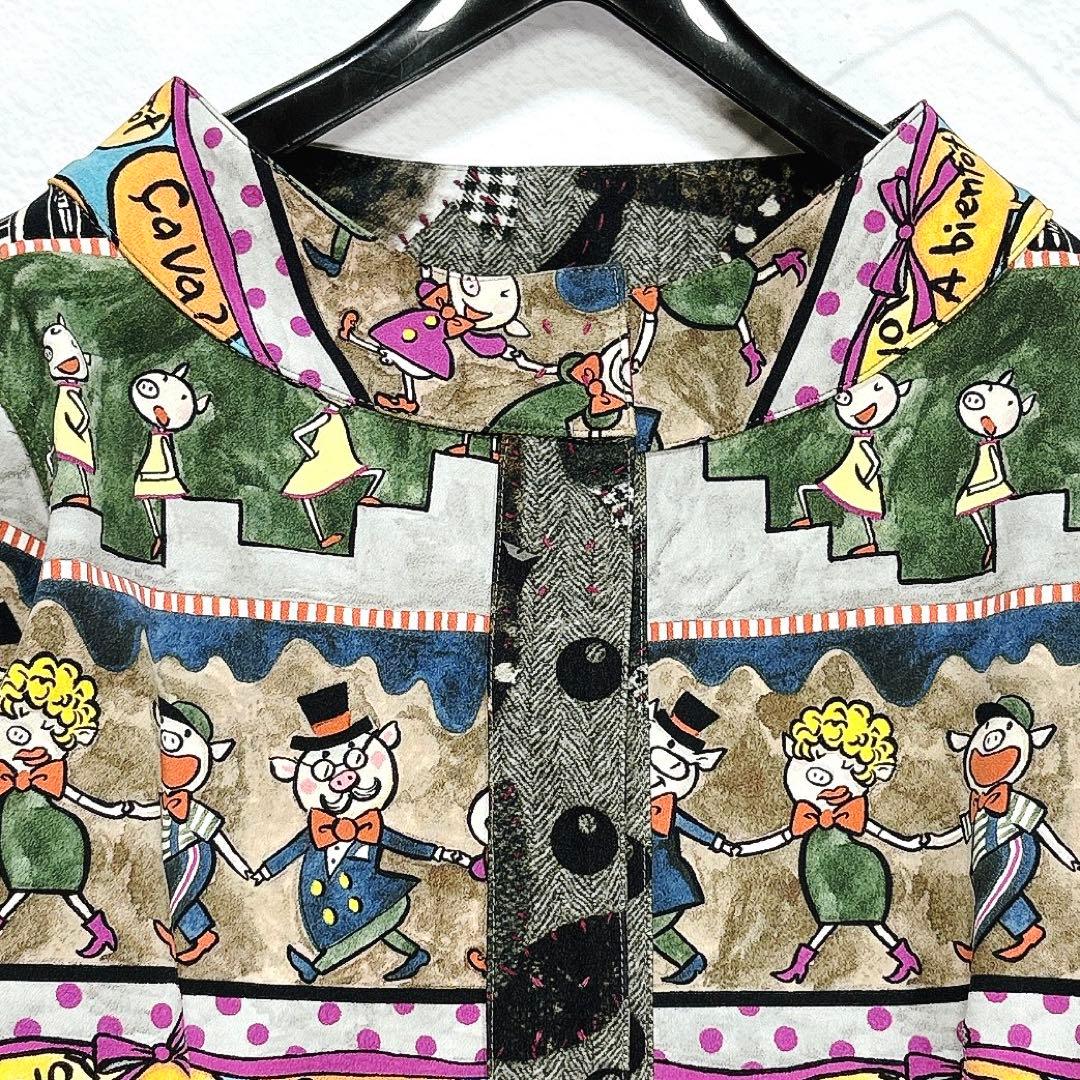 極美品✨アルベロベロ　リバーシブル　スプリングコート　ぶたさん　総柄　ノーカラー