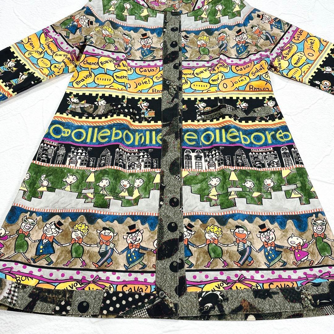 極美品✨アルベロベロ　リバーシブル　スプリングコート　ぶたさん　総柄　ノーカラー