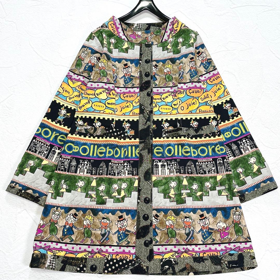 極美品✨アルベロベロ　リバーシブル　スプリングコート　ぶたさん　総柄　ノーカラー