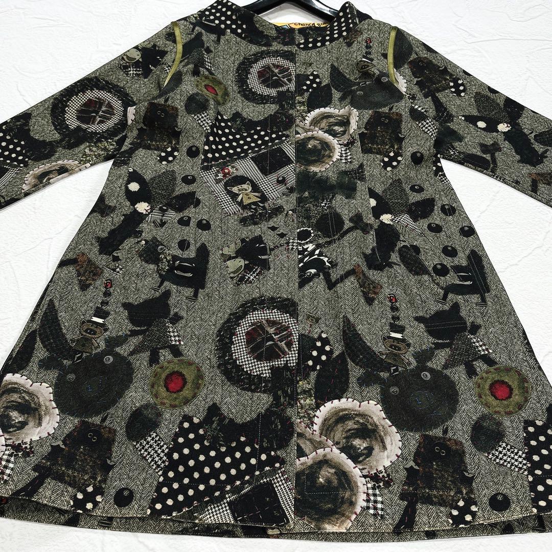 極美品✨アルベロベロ　リバーシブル　スプリングコート　ぶたさん　総柄　ノーカラー