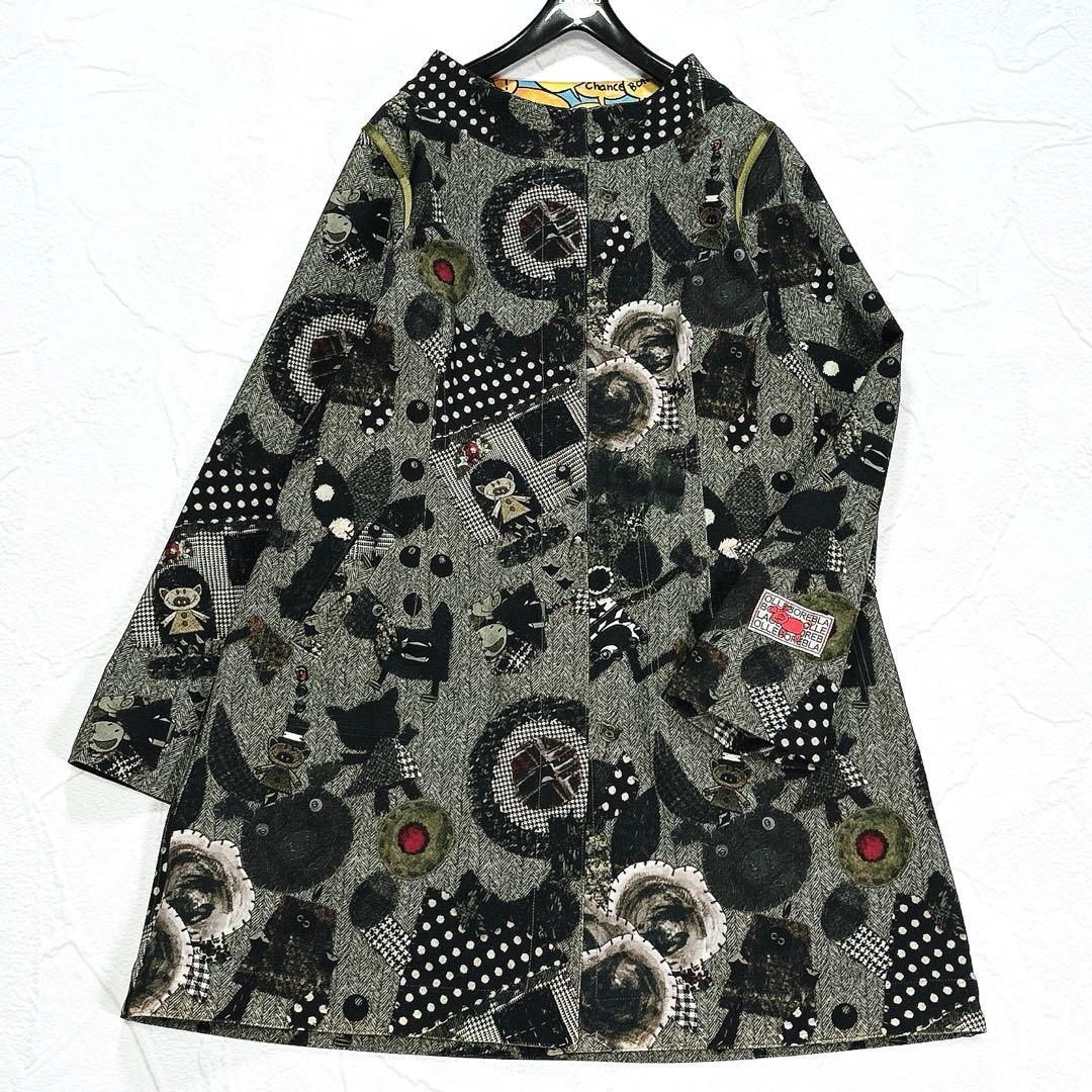 極美品✨アルベロベロ　リバーシブル　スプリングコート　ぶたさん　総柄　ノーカラー